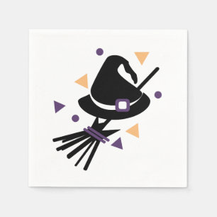 Halloween Witch Hat and Broom   Confetti Napkin