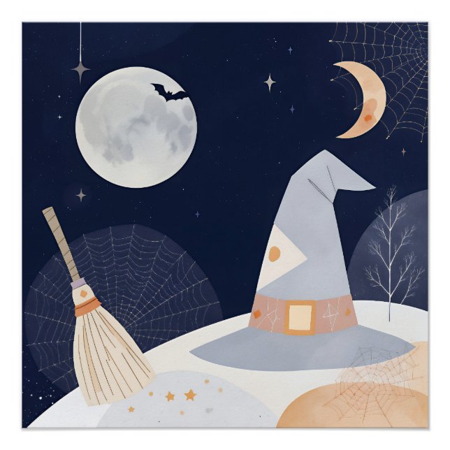 Halloween Witch Hat and Moon Night Poster (Front)