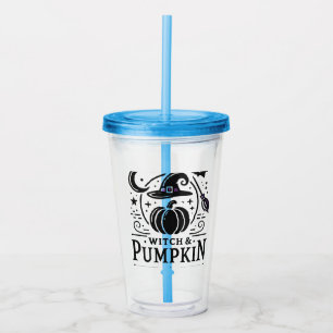 Halloween Witch Hat and Pumpkin Design Magic Art Acrylic Tumbler