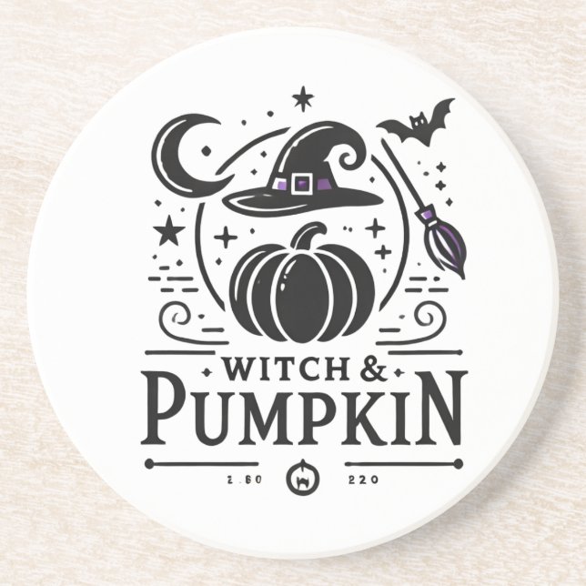 Halloween Witch Hat and Pumpkin Design Magic Art Coaster (Front)