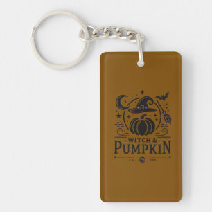 Halloween Witch Hat and Pumpkin Design Magic Art Key Ring