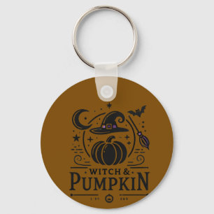 Halloween Witch Hat and Pumpkin Design Magic Art Key Ring