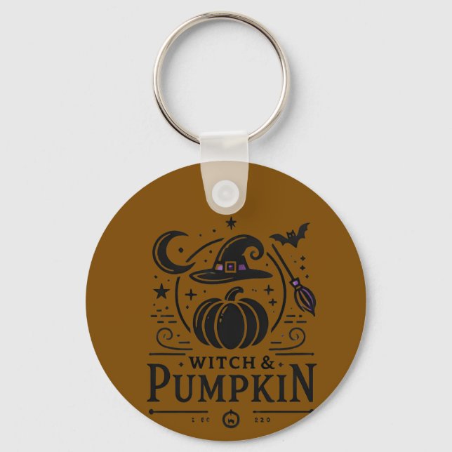 Halloween Witch Hat and Pumpkin Design Magic Art Key Ring (Front)