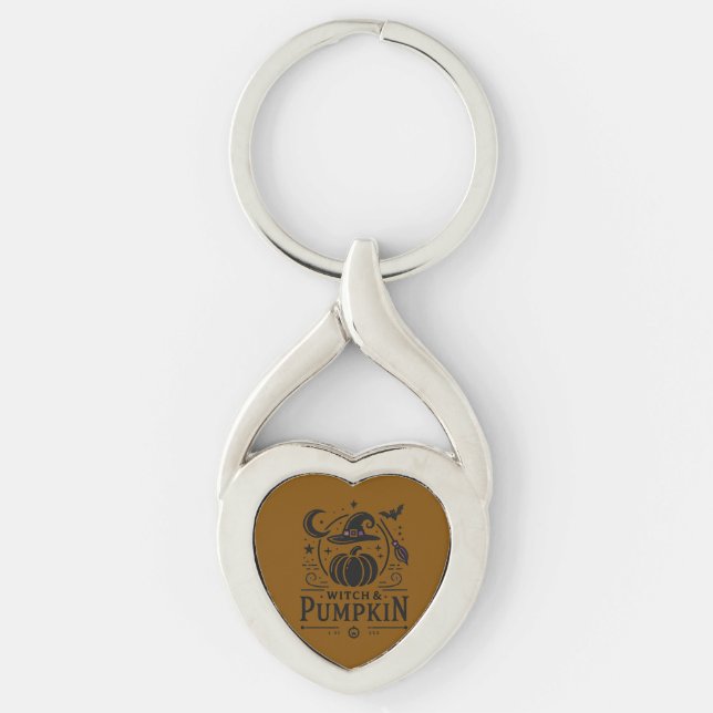 Halloween Witch Hat and Pumpkin Design Magic Art Key Ring (Front)