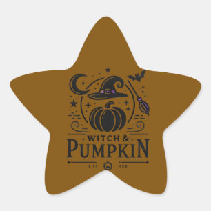 Halloween Witch Hat and Pumpkin Design Magic Art Star Sticker