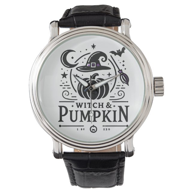 Halloween Witch Hat and Pumpkin Design Magic Art Watch (Front)