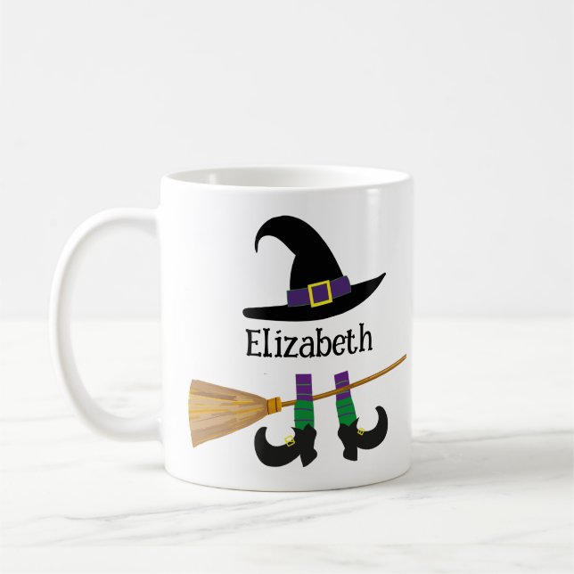 Halloween Witch Hat Broom Legs Cartoon Custom  Coffee Mug (Left)