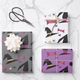 Halloween Witch Hat Candy Orange Black Purple Wrapping Paper Sheet