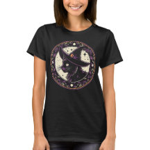 Halloween Witch Hat Cat Purple Petals T-Shirt