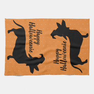 Halloween Witch Hat Dachshund Happy Halloweenie Tea Towel