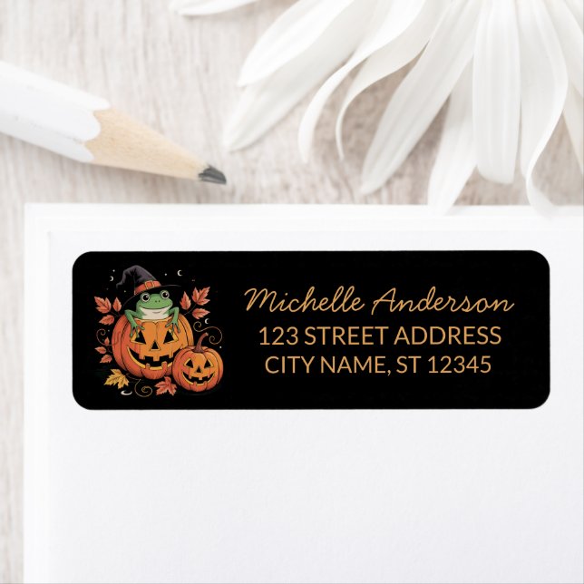 halloween witch hat Frog Pumpkin Return Address L Label (Insitu)