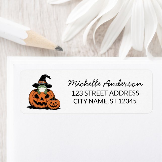 halloween witch hat Frog Pumpkin Return Address L Label (Insitu)