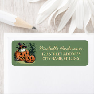 halloween witch hat Frog Pumpkin Return Address Label