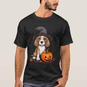 Halloween Witch Hat Pumpkin Dog Beagle T-Shirt
