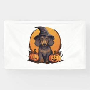 Halloween Witch Hat Pumpkin Dog Dachshund Banner