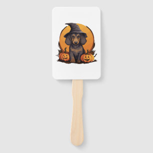 Halloween Witch Hat Pumpkin Dog Dachshund Hand Fan