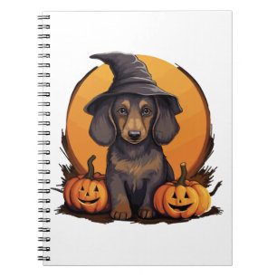 Halloween Witch Hat Pumpkin Dog Dachshund Notebook