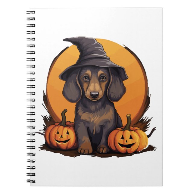Halloween Witch Hat Pumpkin Dog Dachshund Notebook (Front)