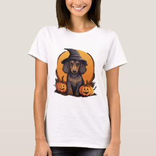 Halloween Witch Hat Pumpkin Dog Dachshund T-Shirt
