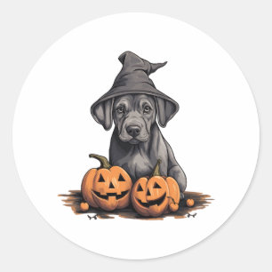 Halloween Witch Hat Pumpkin Dog Great Dane Classic Round Sticker