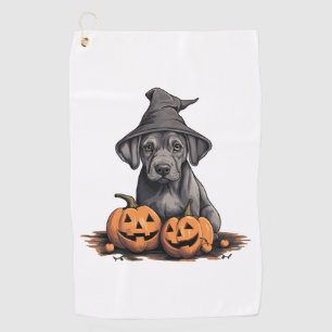 Halloween Witch Hat Pumpkin Dog Great Dane Golf Towel