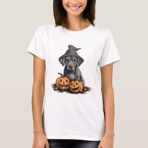 Halloween Witch Hat Pumpkin Dog Great Dane T-Shirt