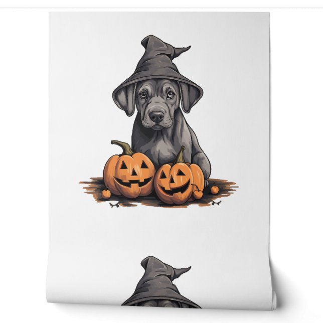 Halloween Witch Hat Pumpkin Dog Great Dane Wallpaper (Unrolling)