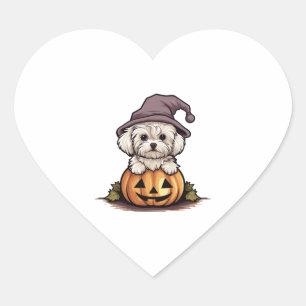 Halloween Witch Hat Pumpkin Dog Maltese Heart Sticker