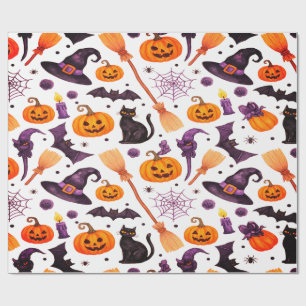 Halloween Witch Hat Pumpkins Bats Spooky Magic Wrapping Paper