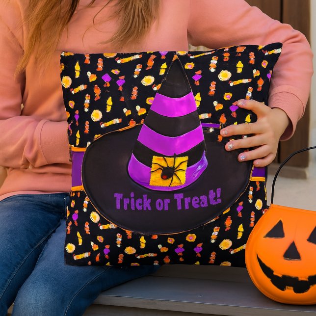 Halloween Witch Hat / Trick or Treat Cushion (Add cozy ambiance to your porch with outdoor Halloween Pillow)