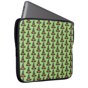 Halloween Witch Hat Trick or Treat Green Black Laptop Sleeve