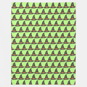 Halloween Witch Hat Trick or Treat Green Print Fleece Blanket