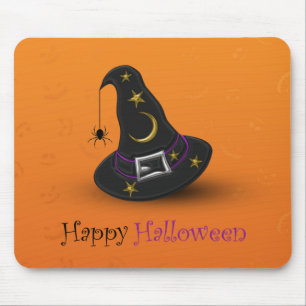 Halloween Witch Hat with Spider Mouse Pad