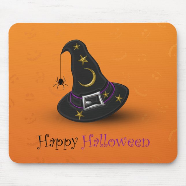 Halloween Witch Hat with Spider Mouse Pad (Front)