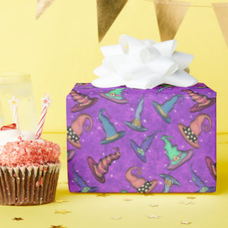 Halloween Witch Hats on Fushsia Pink  Wrapping Paper