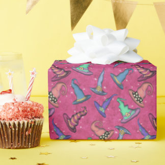 Halloween Witch Hats on Pink  Wrapping Paper