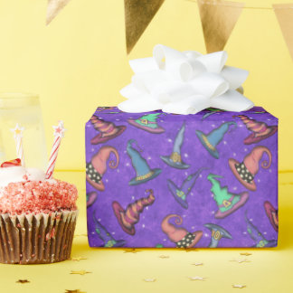 Halloween Witch Hats on Purple  Wrapping Paper