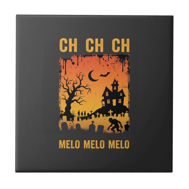 Halloween Witch Haunted House Silhouette Art_1 Ceramic Tile (Front)
