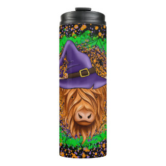 Halloween Witch Highland Cow Travel Tumbler
