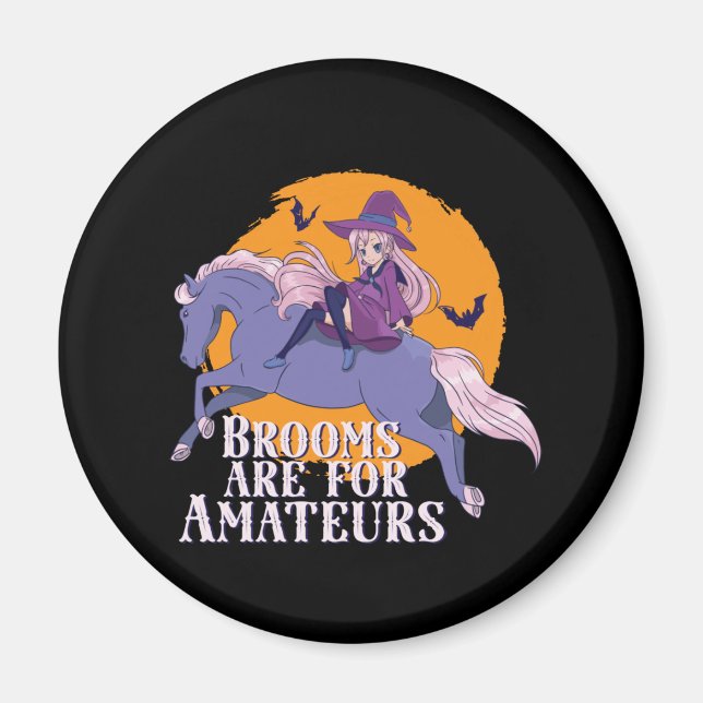 Halloween Witch Horse Lover Cute Anime Girl Magnet (Front)