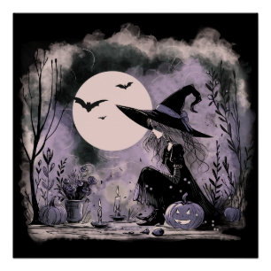 Halloween Witch Illustration Poster