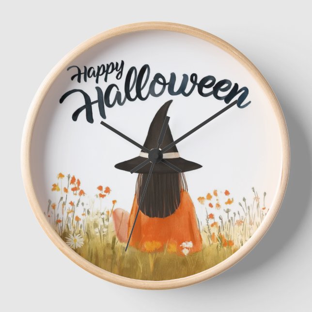 Halloween Witch in Flower Field Clock (Front)