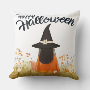 Halloween Witch in Flower Field Cushion