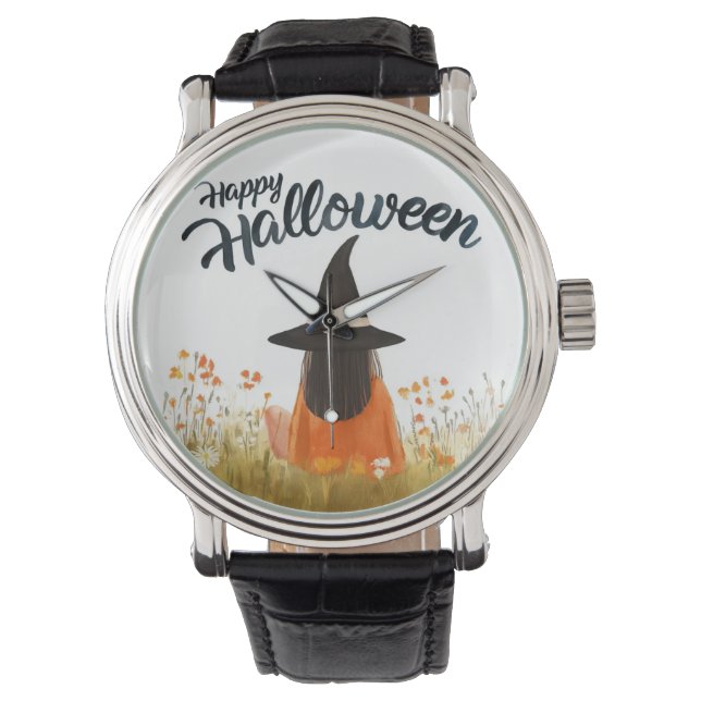 Halloween Witch in Flower Field Watch (Front)