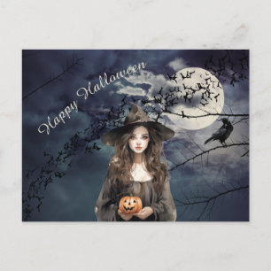 Halloween Witch in Moonlight Postcard