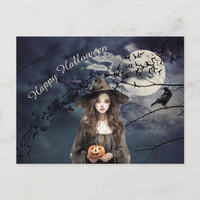 Halloween Witch in Moonlight  Postcard (Front)
