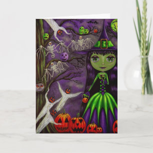 Halloween Witch in Purple & Green Card