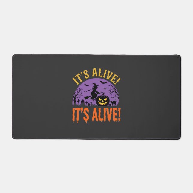 Halloween Witch Jack O Lantern It's Alive Desk Mat (Front)