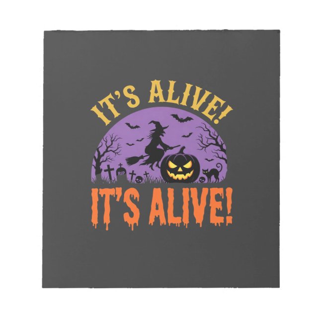 Halloween Witch Jack O Lantern It's Alive Notepad (Front)