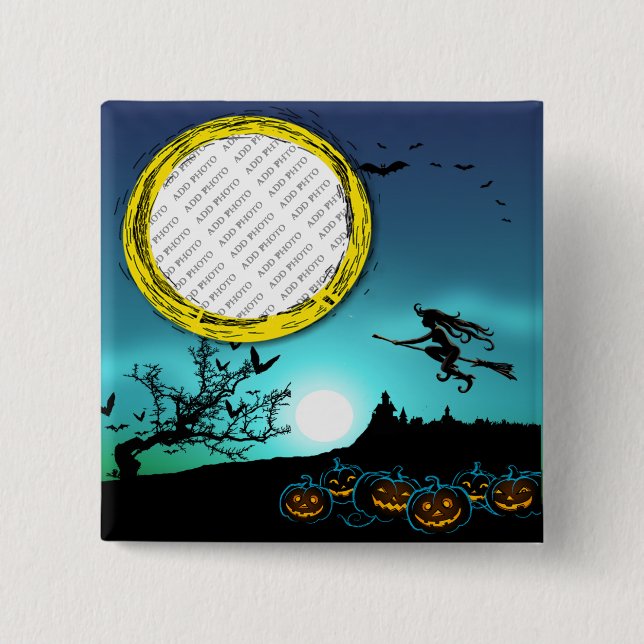Halloween Witch, Jack o' Lanterns, Photo Frame 15 Cm Square Badge (Front)